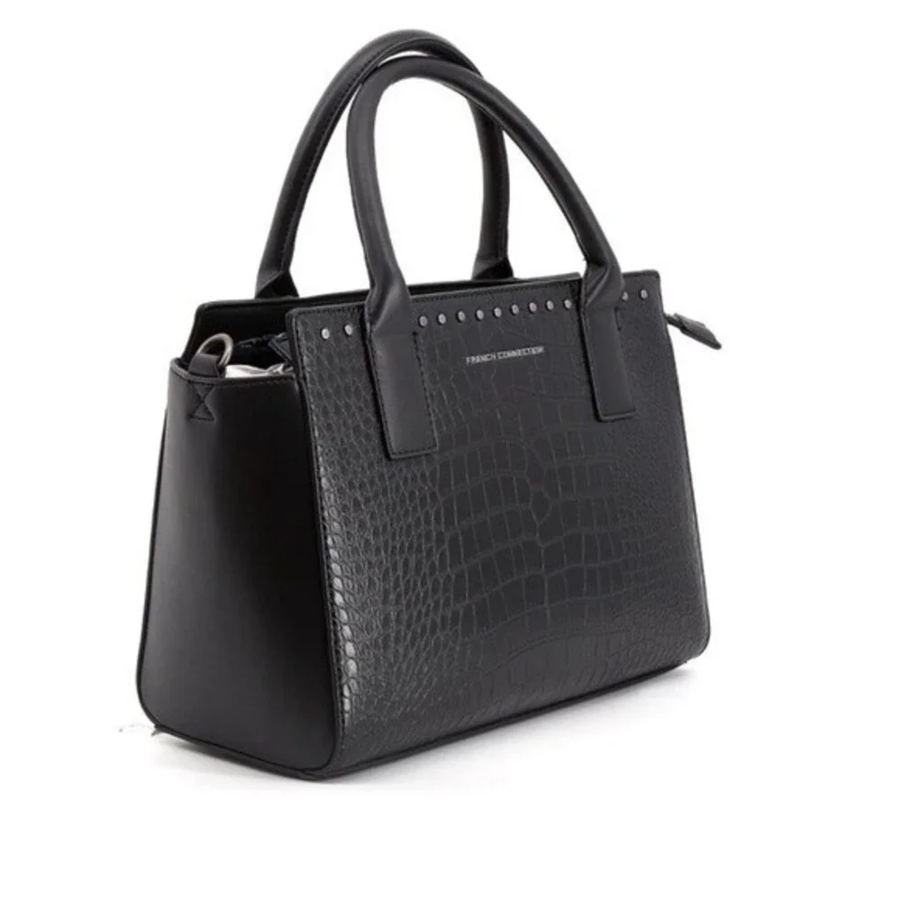 French Connection Jessamy Croco Satchel Black NWT